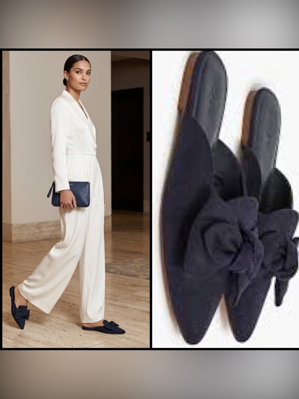 J.Crew Suede Classic Navy Blue Bow-Detail Slip-On Preppy Coquette Mule Shoes 10